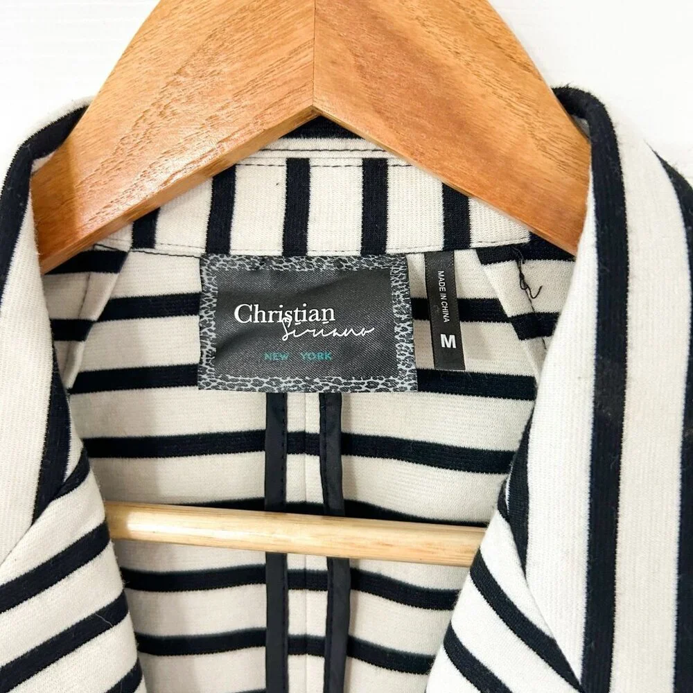 Christian Siriano NY Black White Striped Blazer Jacket EUC Size M Stretch Knit - Picture 2 of 5